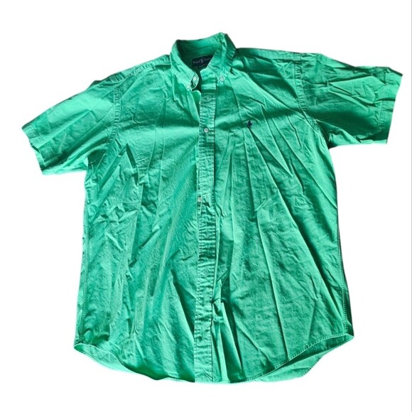 Ralph Lauren Button Up Short Sleeve Classic Fit Preppy Shirt Green Men's Sz L - Picture 5 of 10